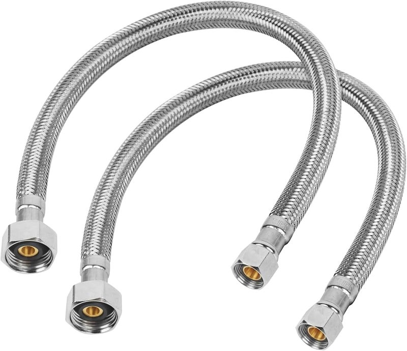 KAINGA 16" Faucet Supply Line, 3/8 inch Comp x 1/2 inch FIP Faucet Connector, Braided Stainless Steel Faucet Hose for Bathroom Sink and Kitchen, Leak-Resistant cUPC Certified Water Supply Line, 2 Pack - Image 1